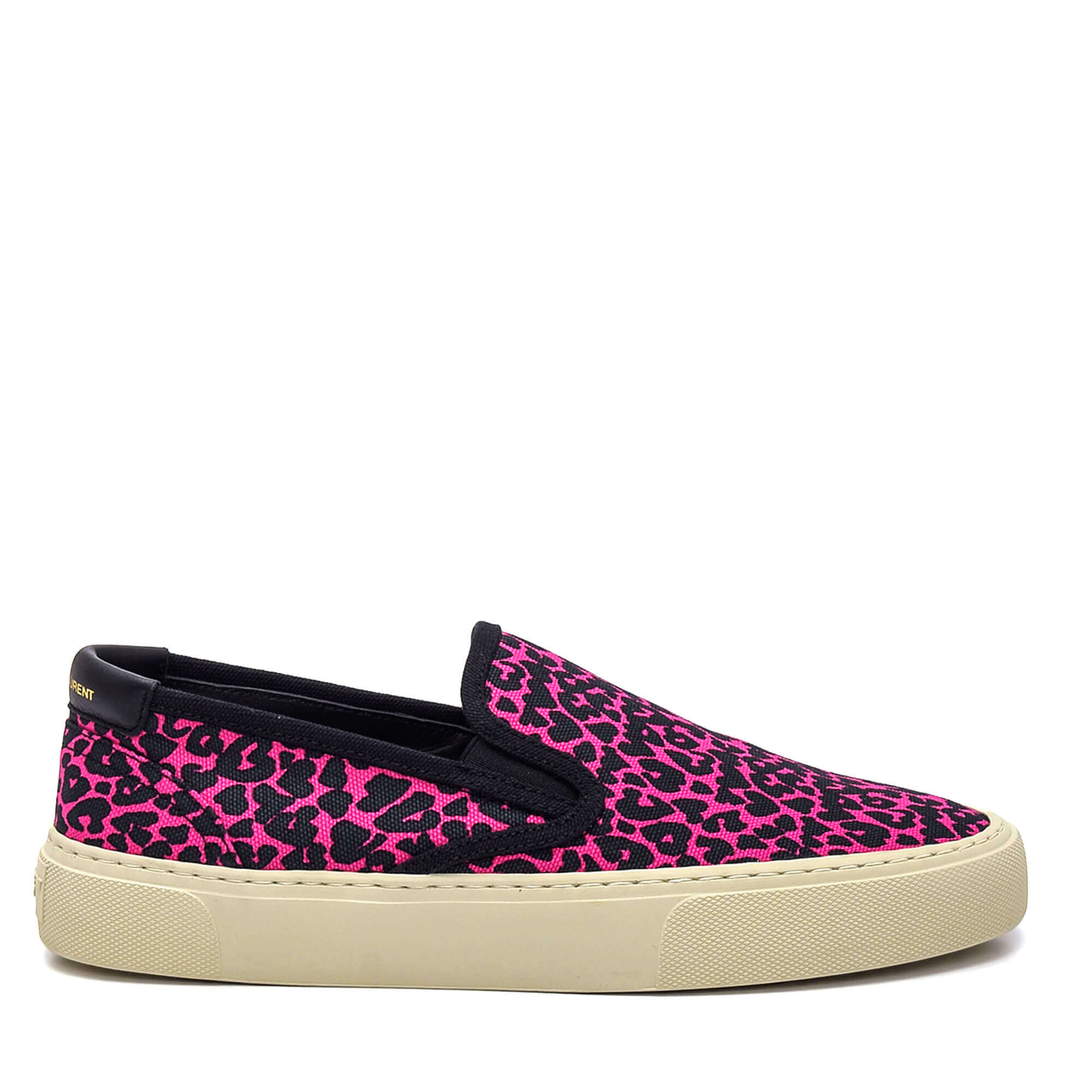 Yves Saint Laurent - Pink Canvas Leopard Print Venice Slip On Sneakers